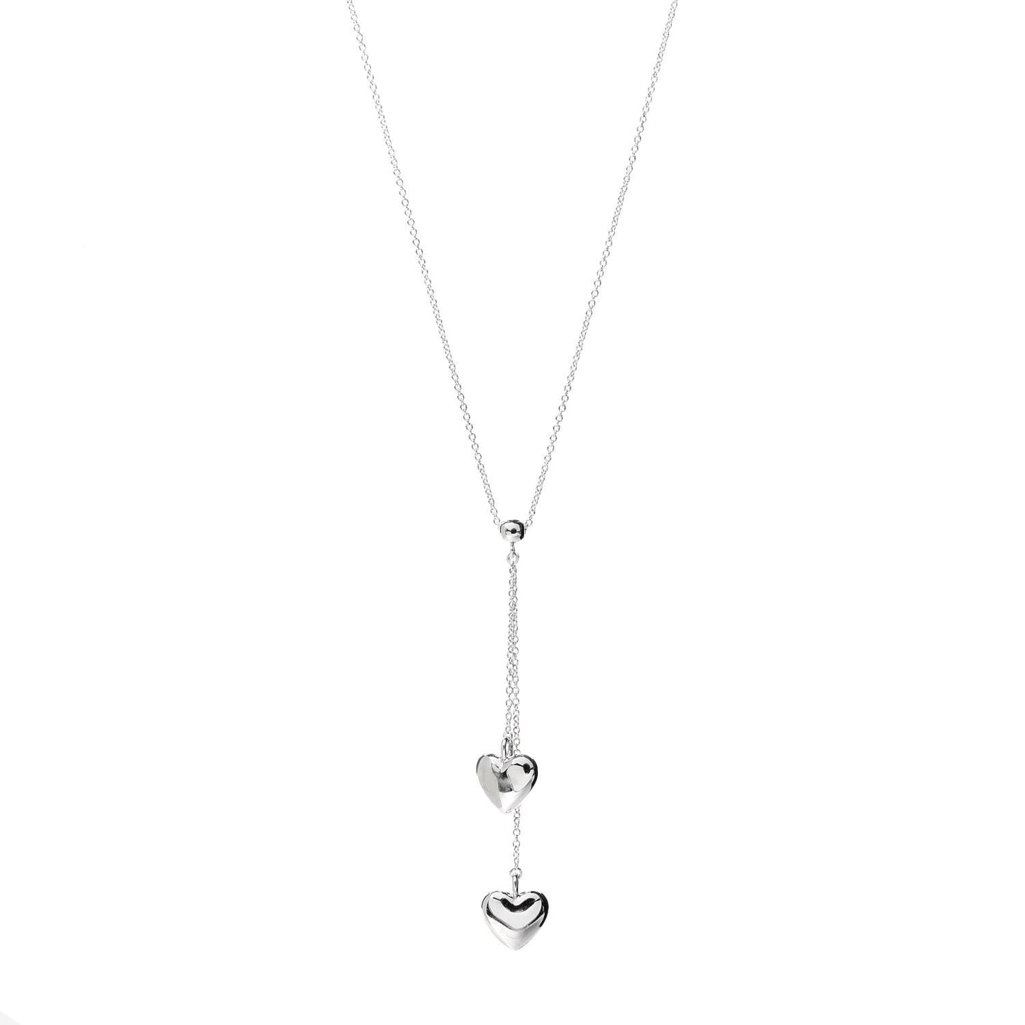 Sterling Silver Double Heart Lariat Pendant Necklace
