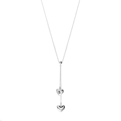 Tiffany Sterling Silver Double Heart Lariat Pendant Necklace 1 of 5