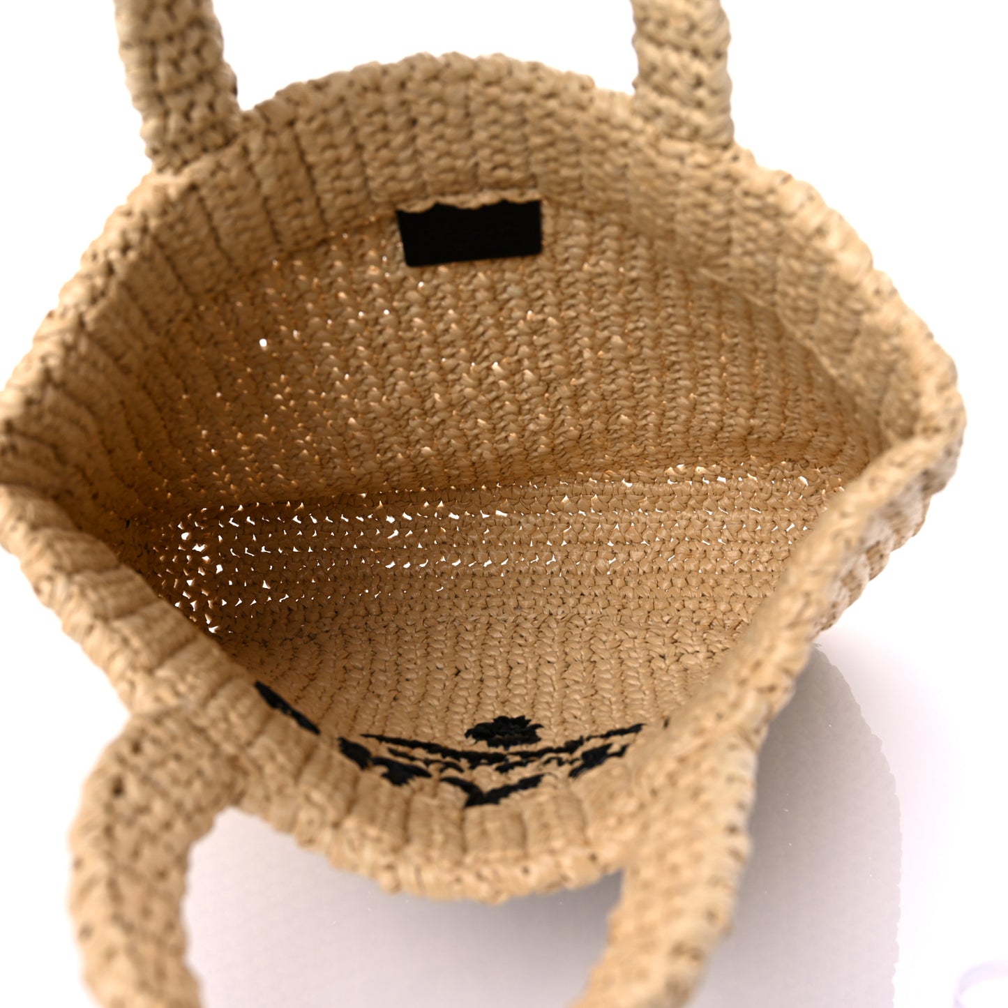 Yarn Raffia Effect Crochet Embroidered Small Logo Tote Naturale