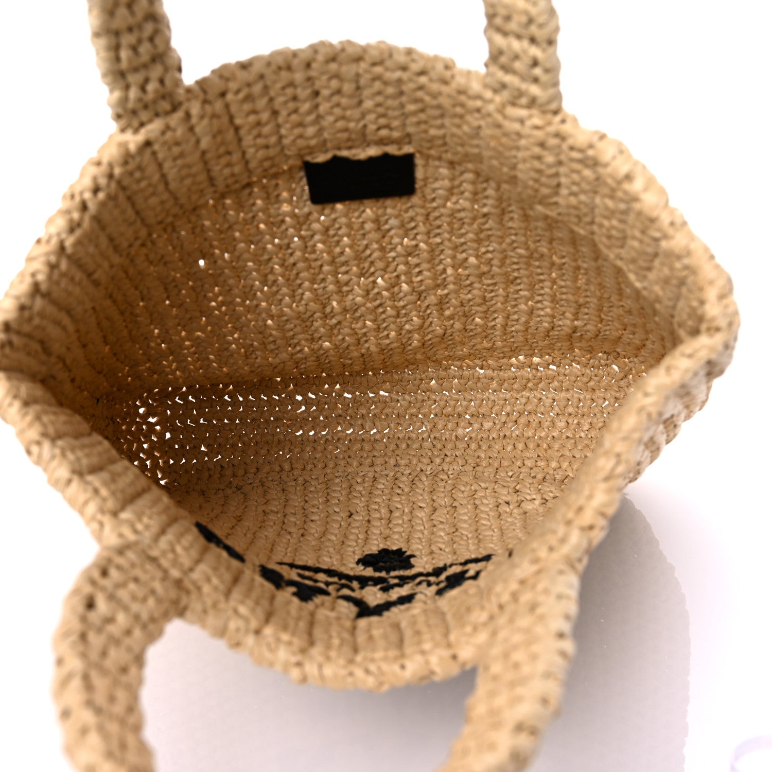 Prada Yarn Raffia Effect Crochet Embroidered Small Logo Tote Naturale 4 of 7