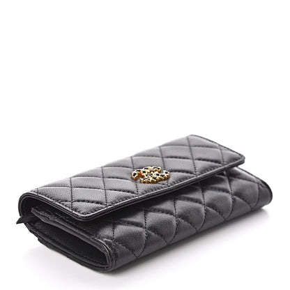 Chanel Goatskin Quilted Medium 19 Flap Wallet Black 4 of 10
