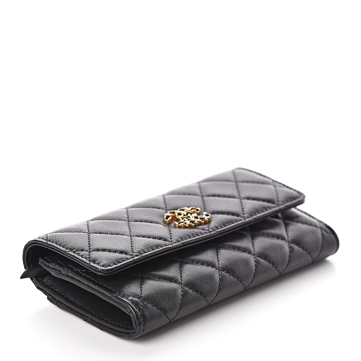 Chanel Goatskin Quilted Medium 19 Flap Wallet Black 4 of 10
