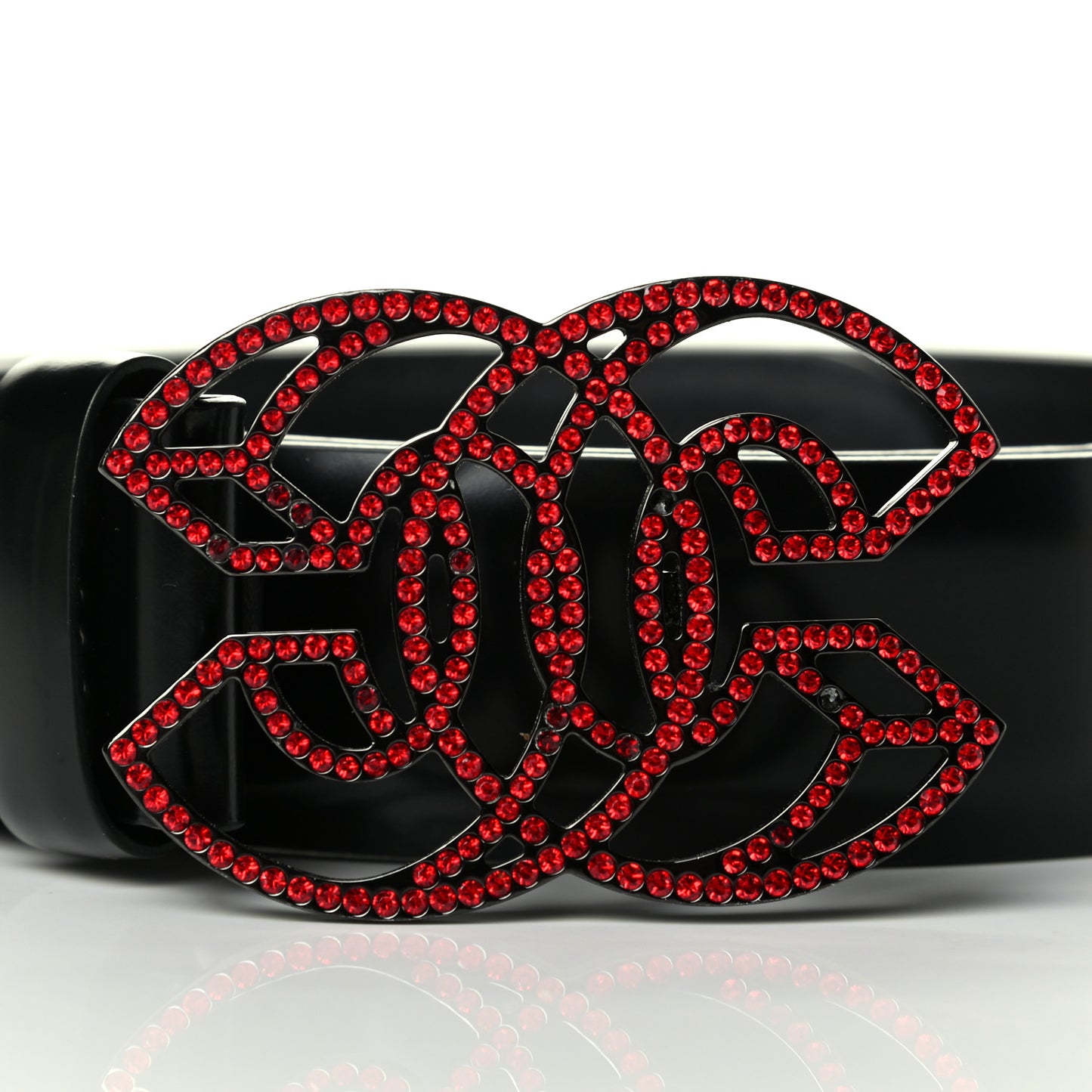 Calfskin Crystal CC Belt 90 36 Black Red