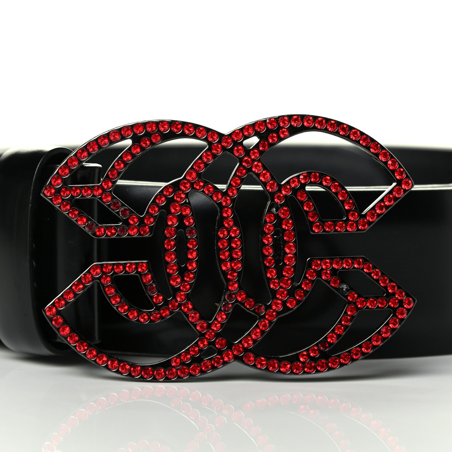 Chanel Calfskin Crystal CC Belt 90 36 Black Red 3 of 5