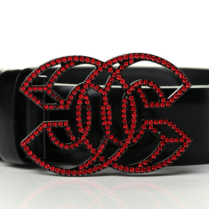 Chanel Calfskin Crystal CC Belt 90 36 Black Red 3 of 5