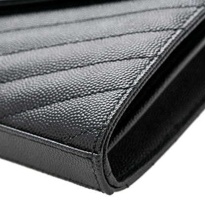 Saint Laurent Grain De Poudre Matelasse Chevron Monogram Chain Wallet Black 21 of 27