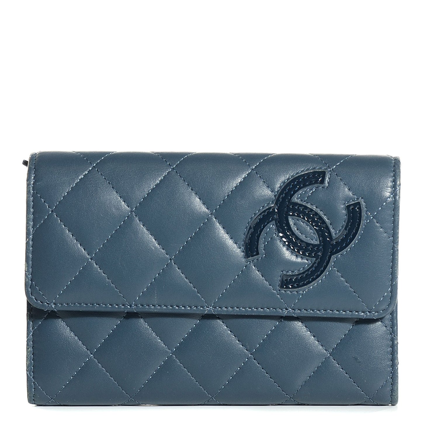 Calfskin Quilted Short Flap Wallet Blue