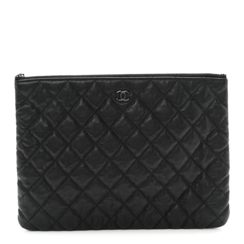 Crumpled Calfskin Quilted Medium Cosmetic Case So Black