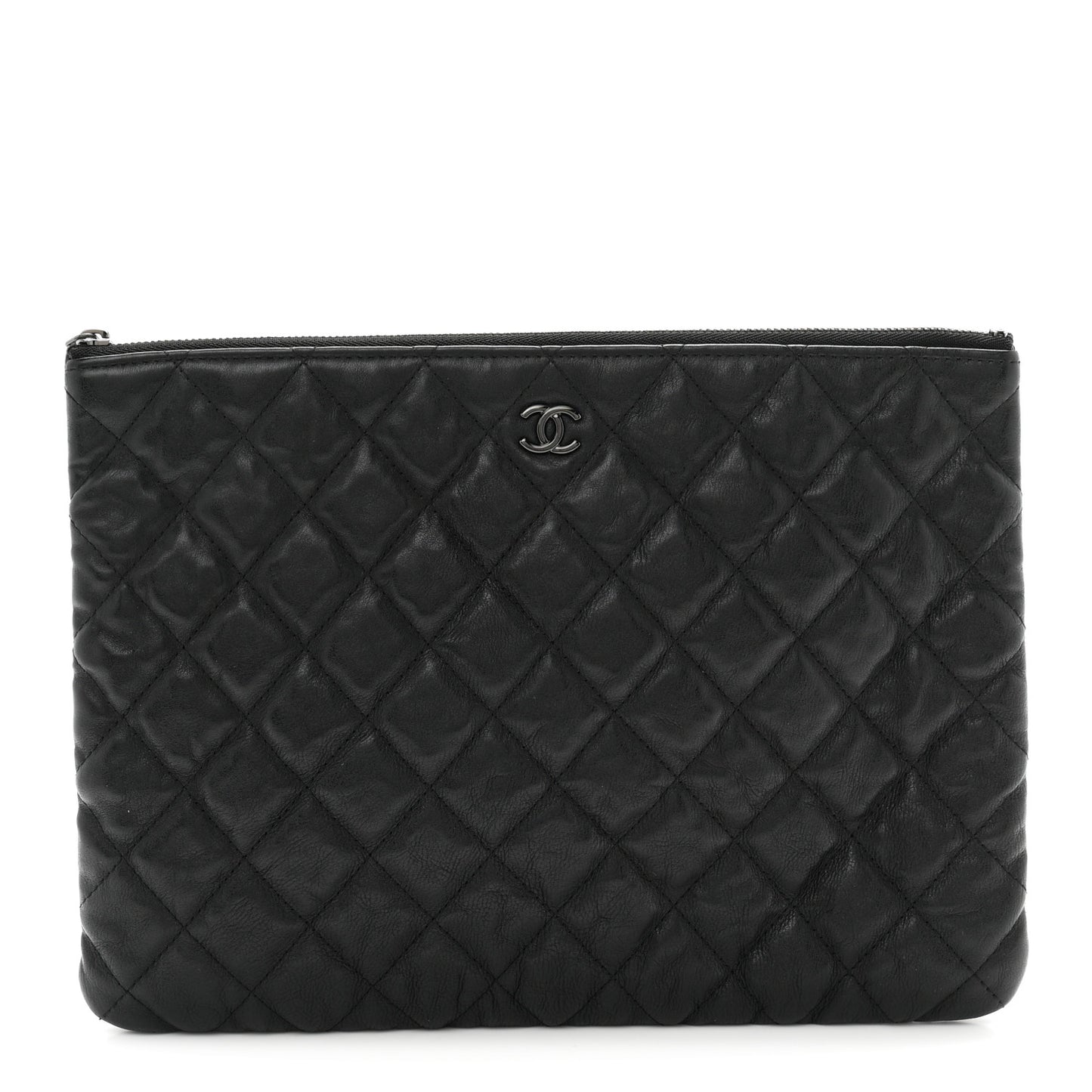 Crumpled Calfskin Quilted Medium Cosmetic Case So Black