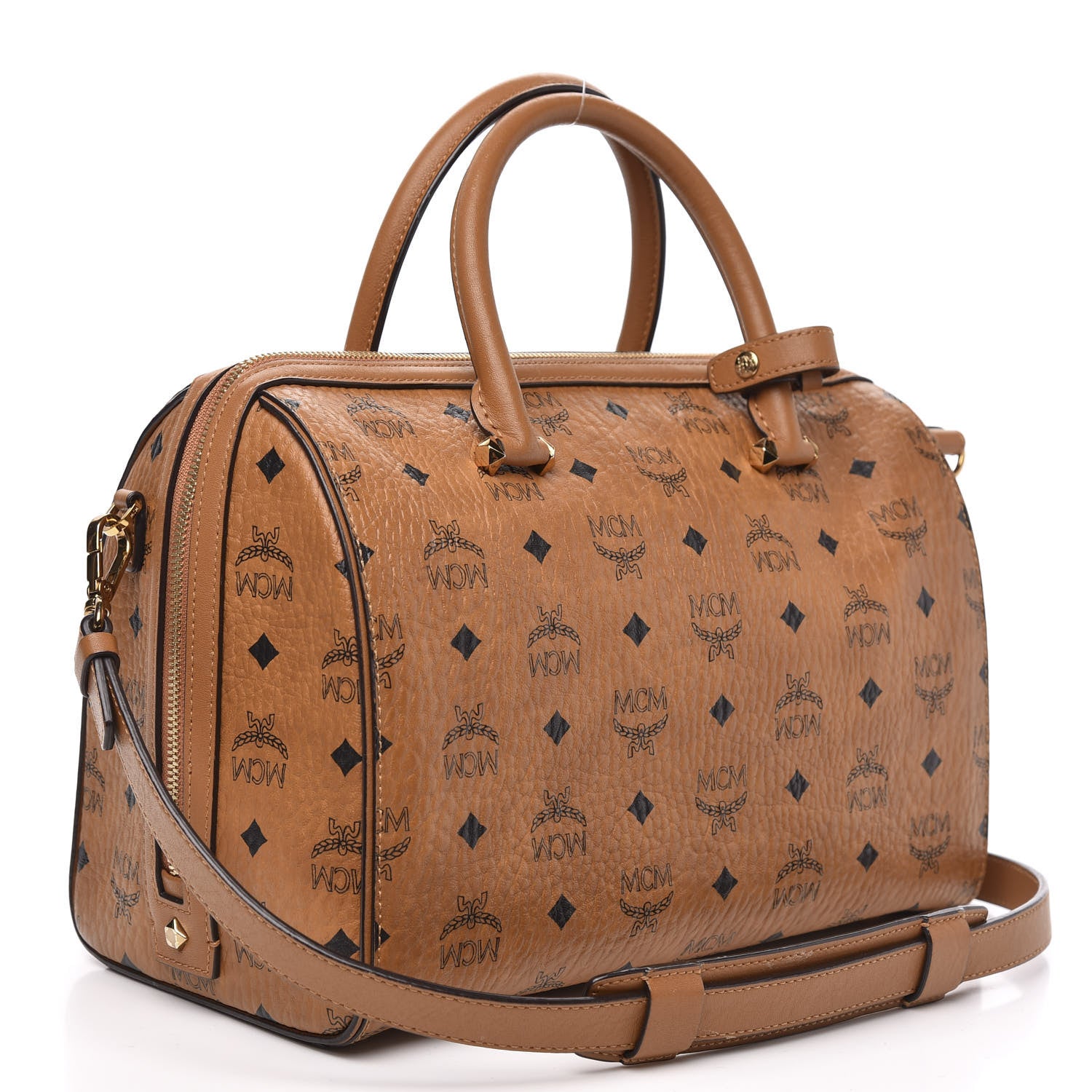MCM Visetos Medium Boston Bag Cognac 3 of 11