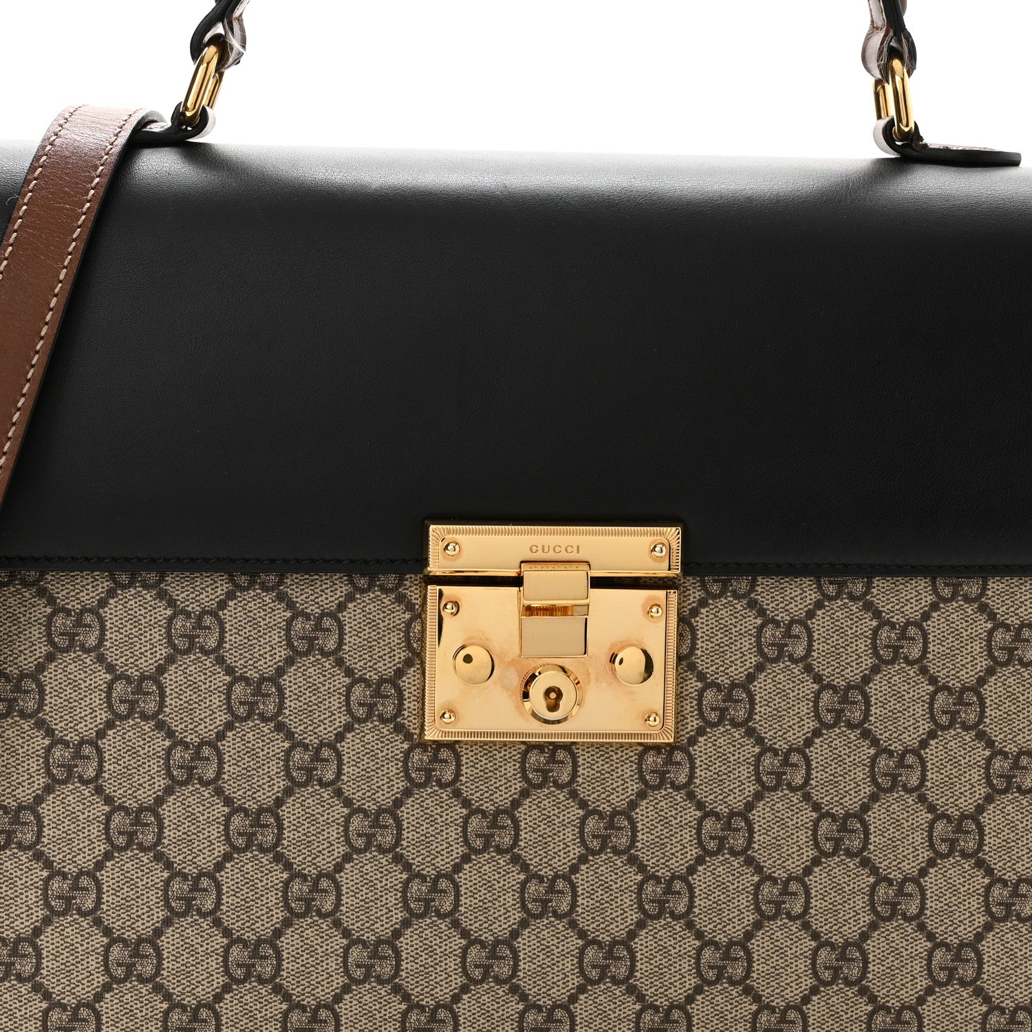 Gucci GG Supreme Monogram Calfskin Medium Padlock Top Handle Bag Beige Black Cuir 8 of 15