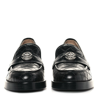 Chanel Calfskin Stitched CC Loafers 36.5 Black 2 of 10