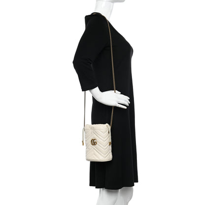 Gucci Calfskin Matelasse Mini GG Marmont 2.0 Bucket Bag White 2 of 10