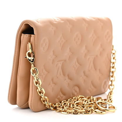 Louis Vuitton Lambskin Embossed Monogram Pochette Coussin Camel 3 of 11