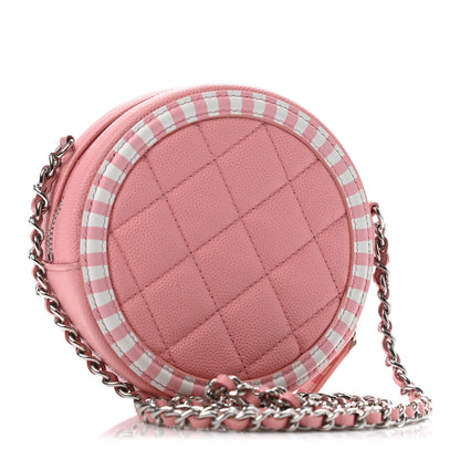 Chanel Caviar Quilted Filigree Round Clutch With Chain Pink White 2 of 4