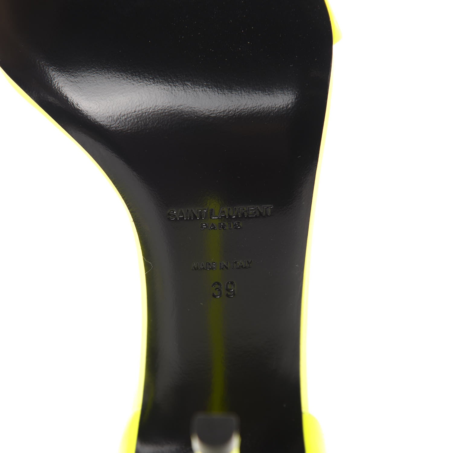 Saint Laurent Patent Calfskin Jane 105 Ankle Strap Sandals 39 Yellow Fluo 10 of 12