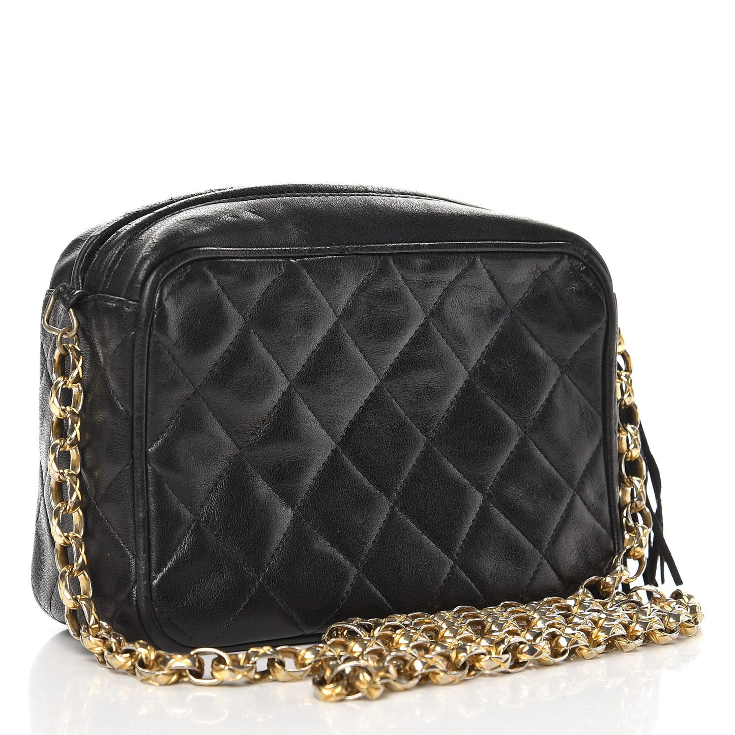 Lambskin Quilted Tassel Camera Case Black