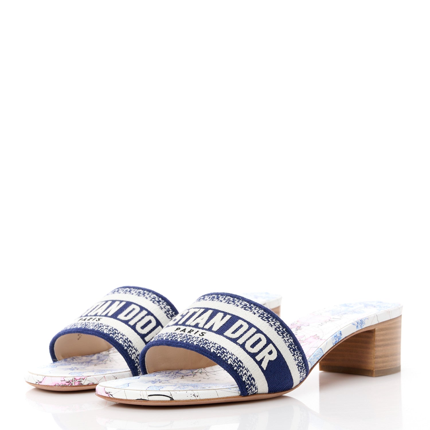 Christian Dior Canvas Around The World Embroidered Dway 40mm Slide Sandals 40.5 White Multicolor 3 of 9