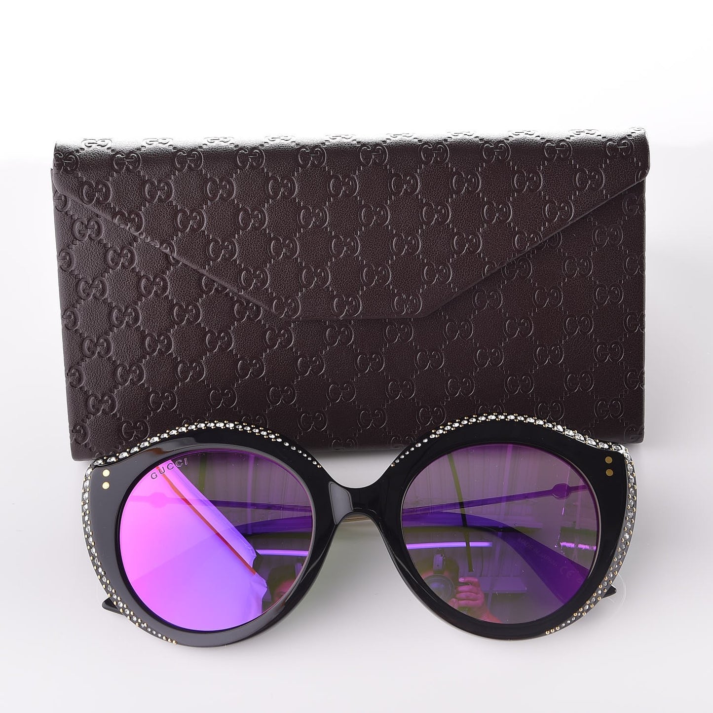 Crystal Cat Eye GG0214S Sunglasses Black Gold Pink
