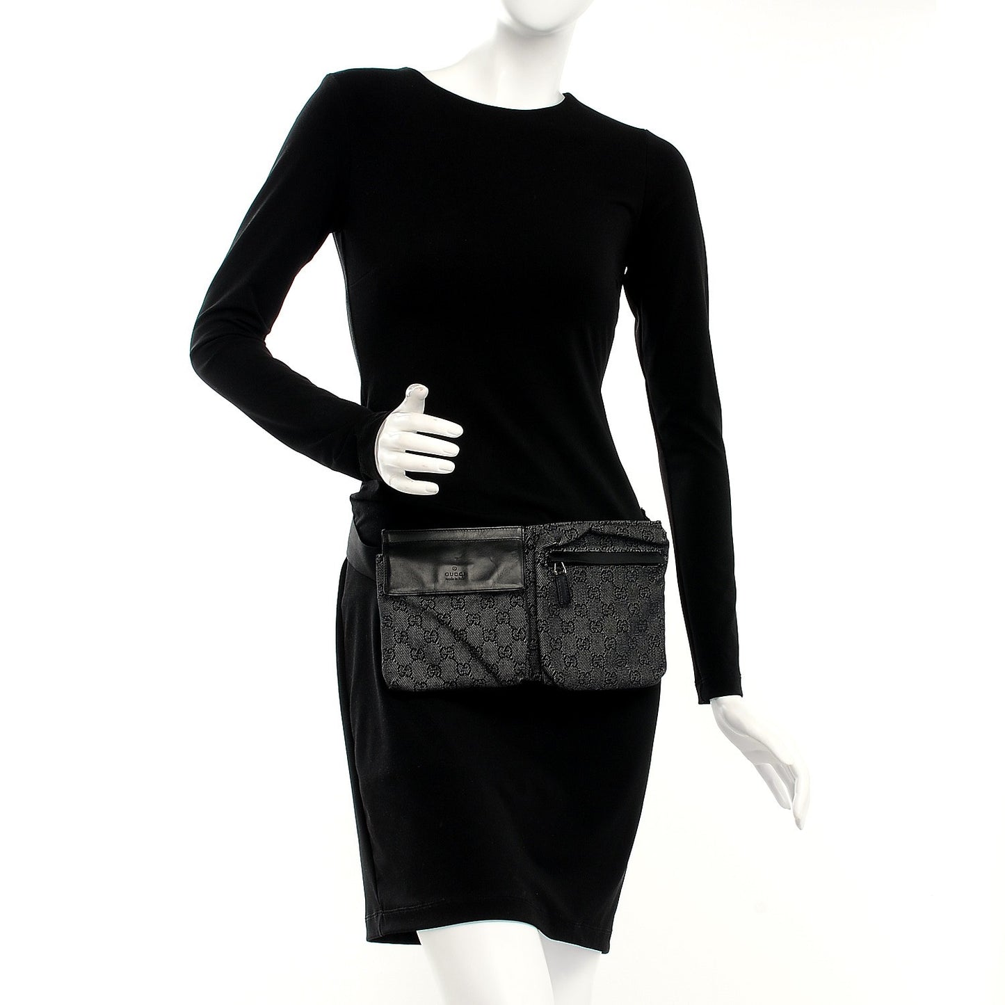 Denim Monogram Double Pocket Belt Bag Black