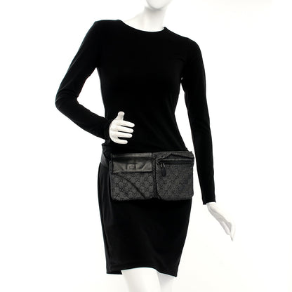 Gucci Denim Monogram Double Pocket Belt Bag Black 2 of 9