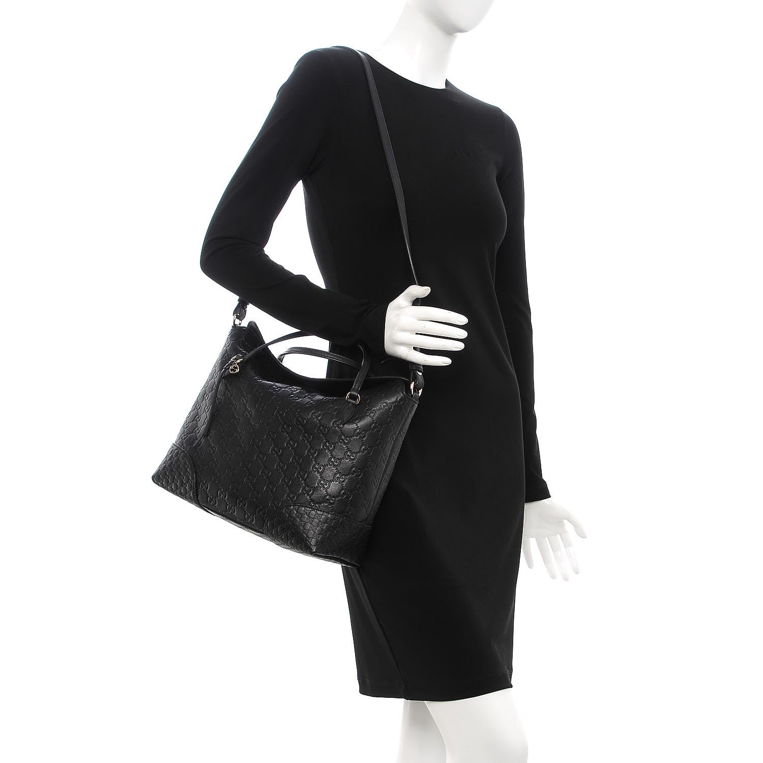 Gucci Guccissima Medium Bree Foldover Tote Black 2 of 8