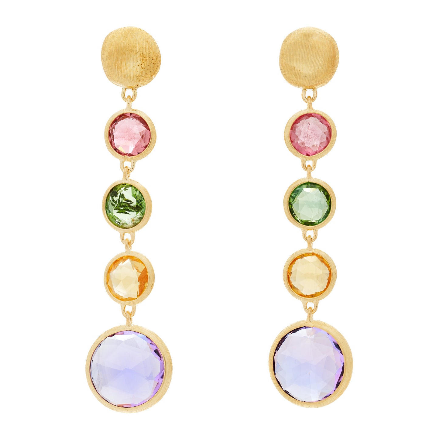 18K Yellow Gold Multi Gemstone Jaipur Color Drop Earrings