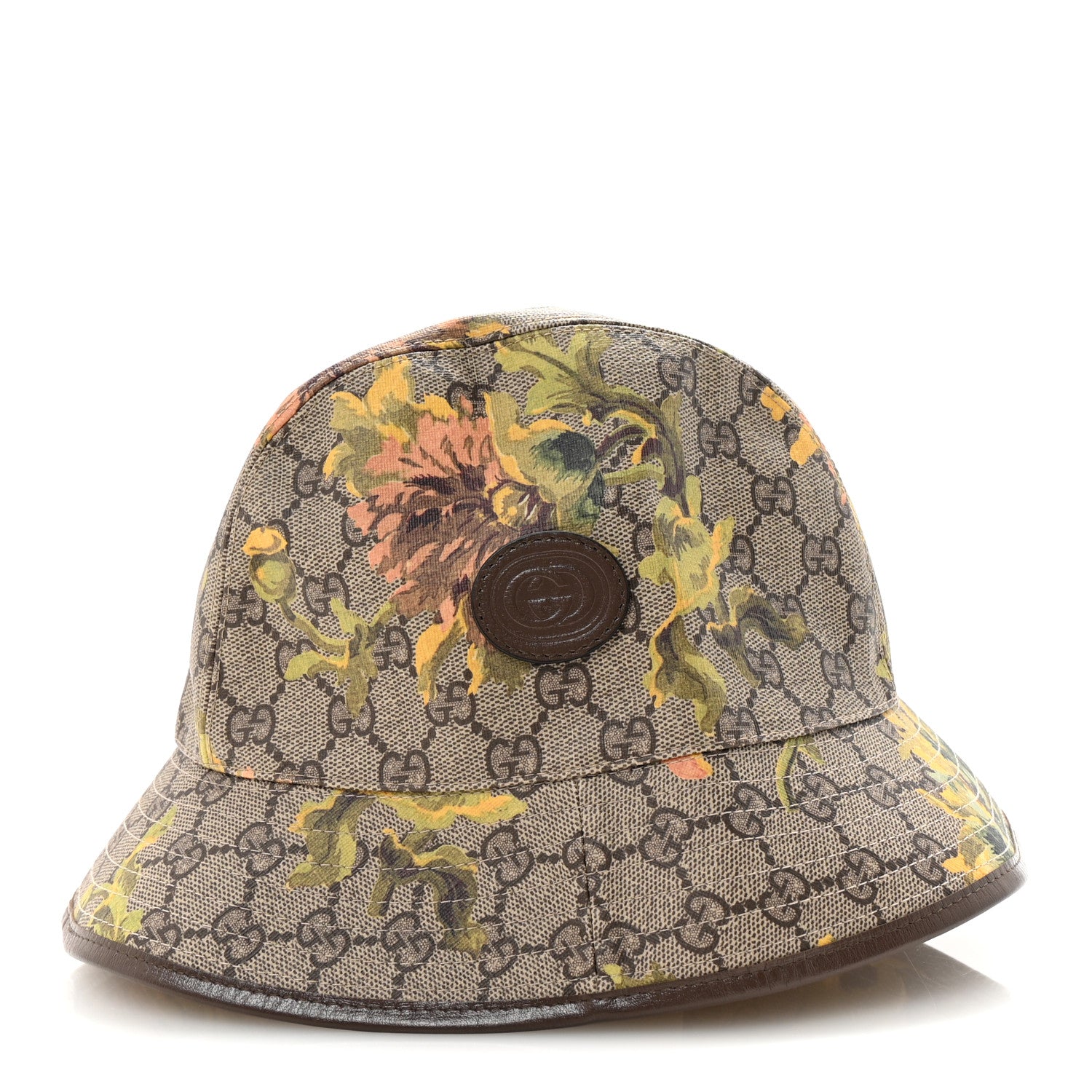 Gucci GG Supreme Monogram Azalea Calfskin Dusty Carnation Retro Interlocking G Bucket Hat S Beige Ebony Multicolor 4 of 8