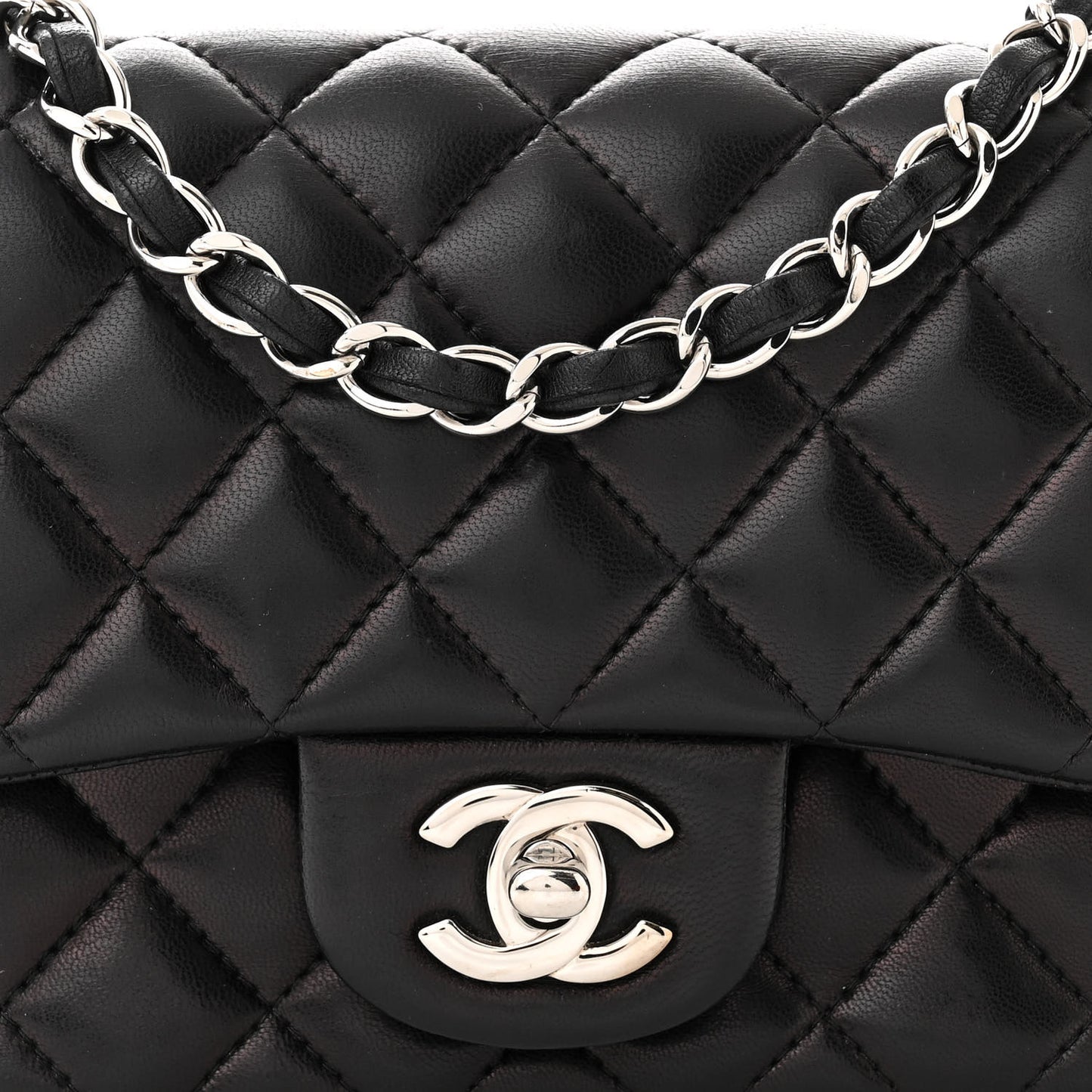 Lambskin Quilted Mini Square Flap Black