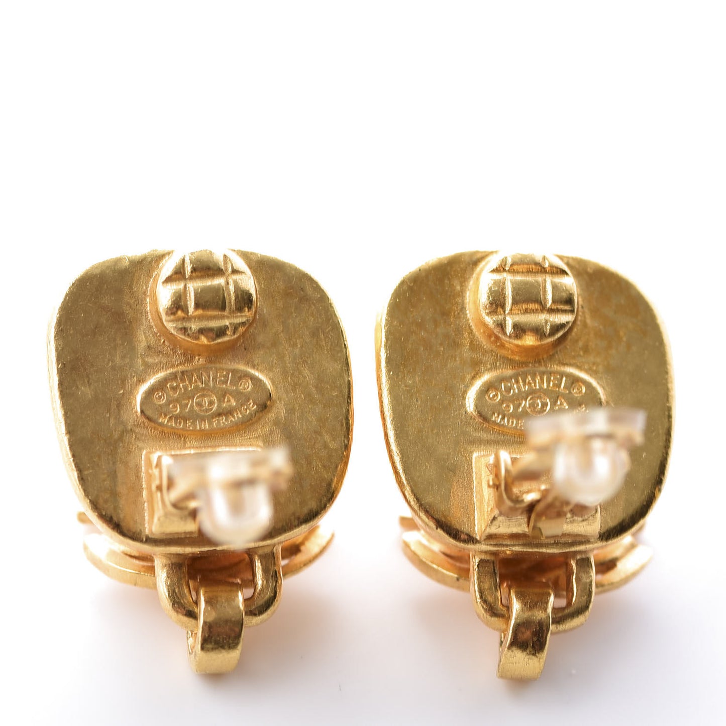 Pearl CC Dangle Clip On Earrings Gold