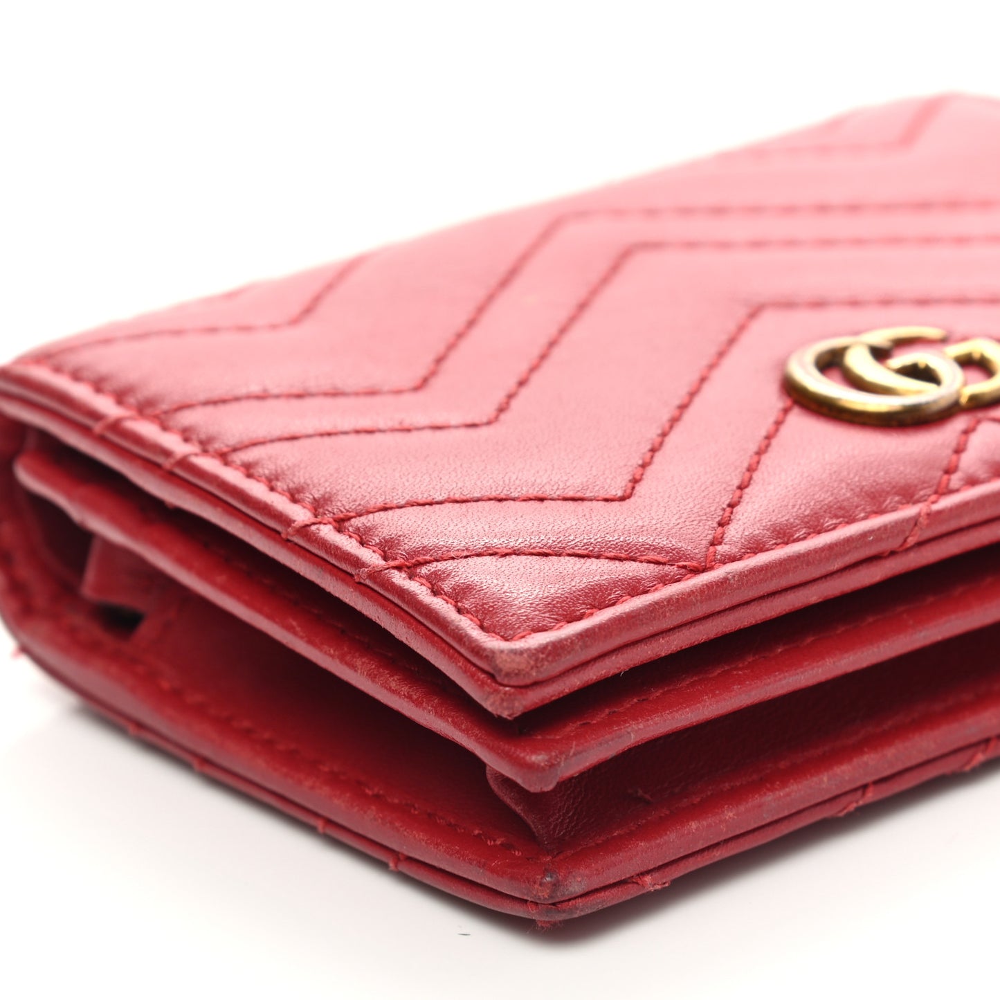 Calfskin Matelasse GG Marmont Card Case Wallet Hibiscus Red