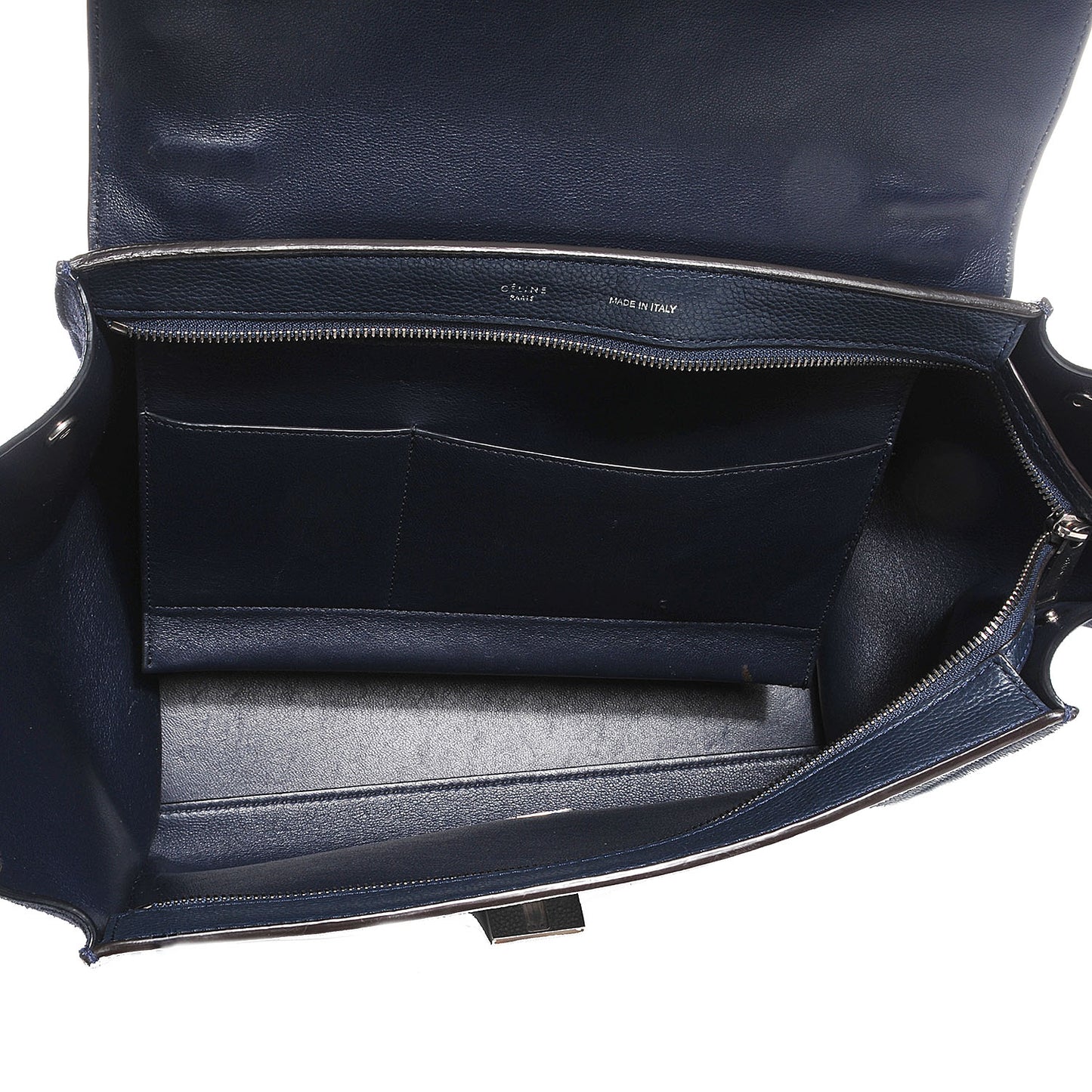 Drummed Calfskin Suede Medium Trapeze Navy Blue