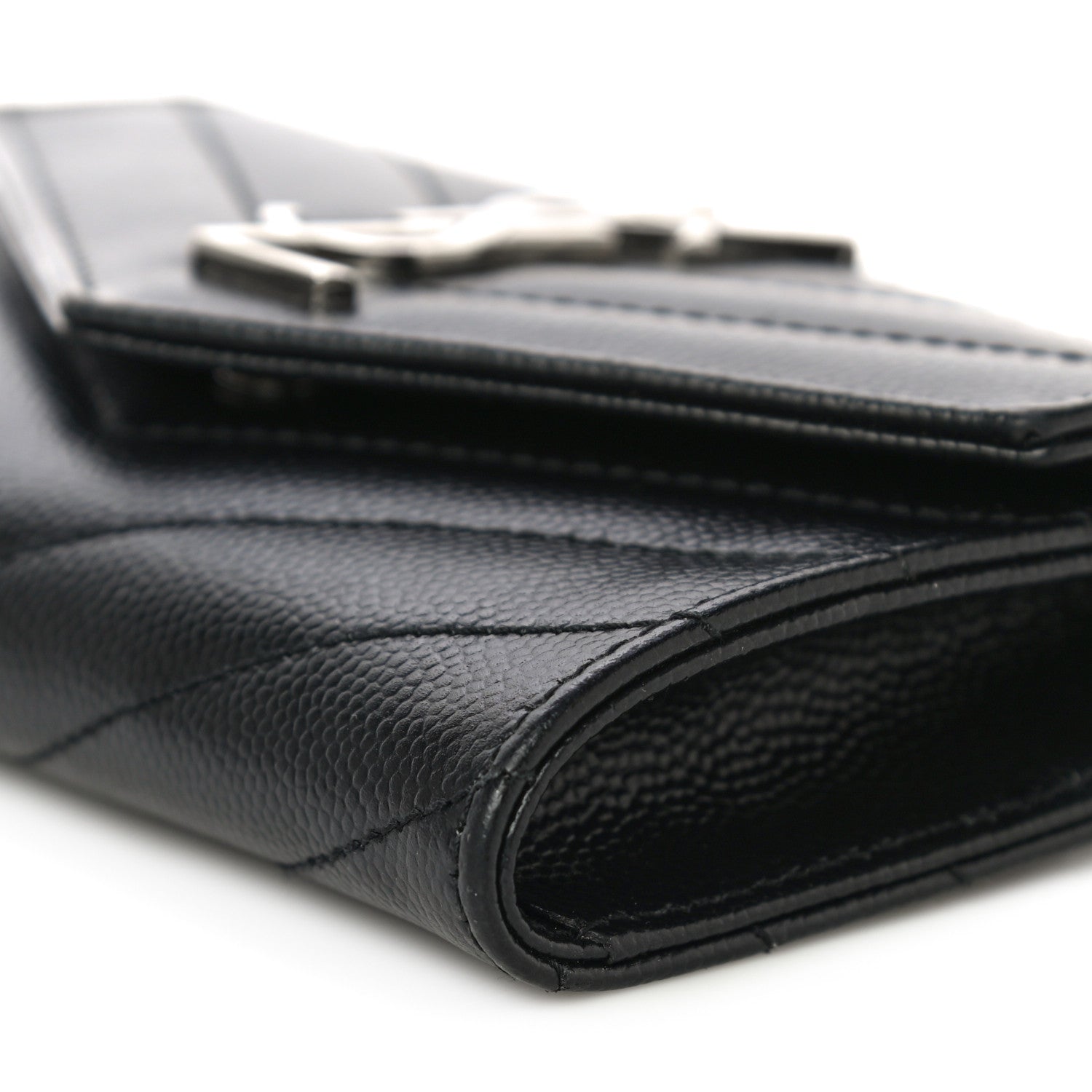 Saint Laurent Grain De Poudre Matelasse Chevron Small Monogram Envelope Wallet Black 9 of 9