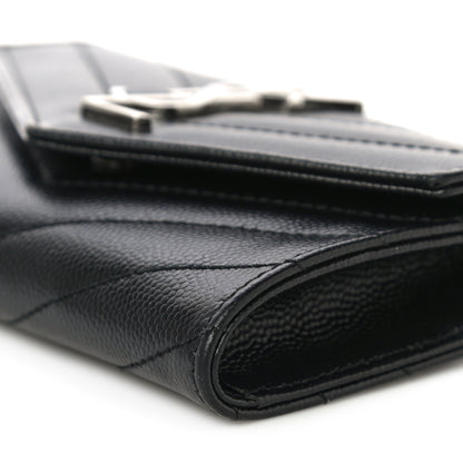 Saint Laurent Grain De Poudre Matelasse Chevron Small Monogram Envelope Wallet Black 9 of 9