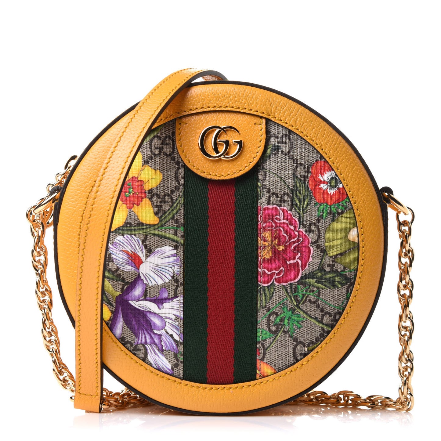 GG Supreme Monogram Flora Web Mini Ophidia Round Shoulder Bag Beige Multicolor Crop