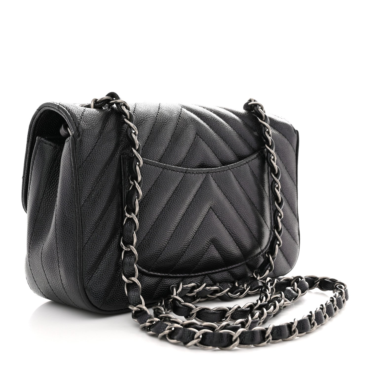 Chanel Iridescent Caviar Chevron Quilted Mini Rectangular Flap Black 3 of 10
