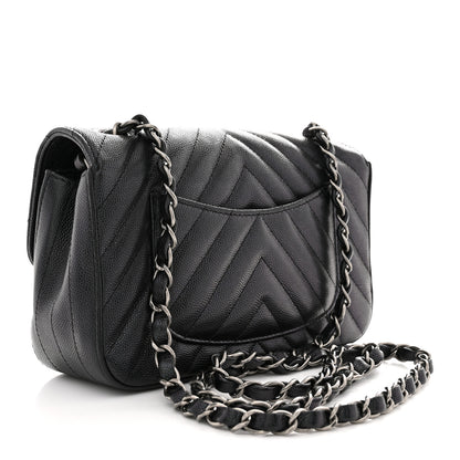 Chanel Iridescent Caviar Chevron Quilted Mini Rectangular Flap Black 3 of 10