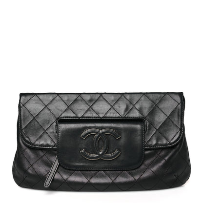 Chanel Lambskin Diamond Stitch Convertible Clutch Black 1 of 9