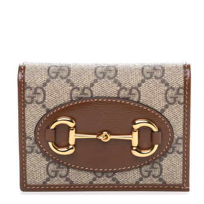 Gucci GG Supreme Monogram Horsebit 1955 Card Case Wallet Beige Ebony Brown Sugar 1 of 7
