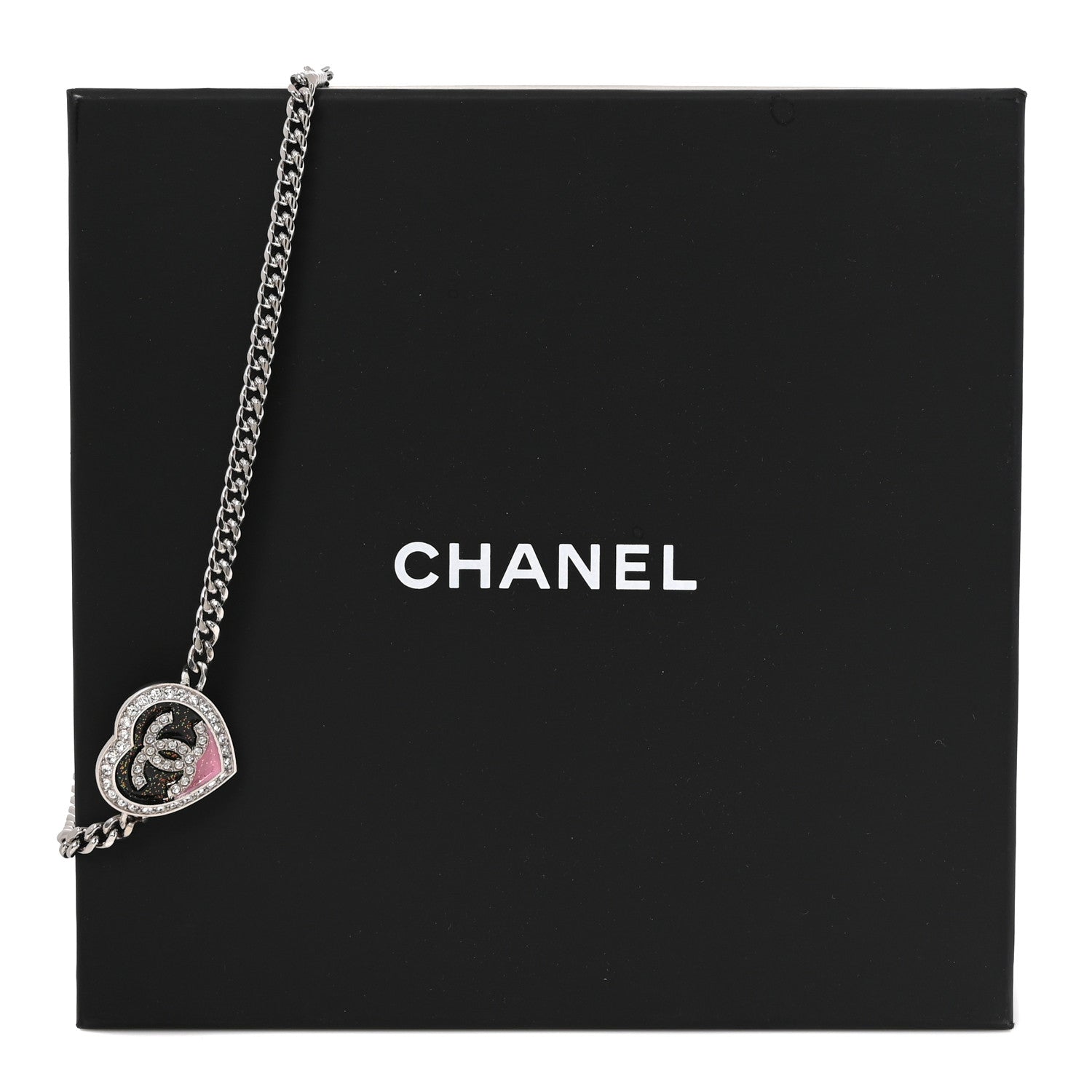 Chanel Resin Crystal Glitter CC Heart Choker Silver Black Pink 5 of 5
