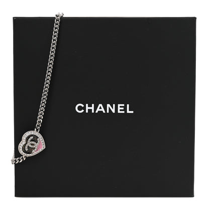 Chanel Resin Crystal Glitter CC Heart Choker Silver Black Pink 5 of 5