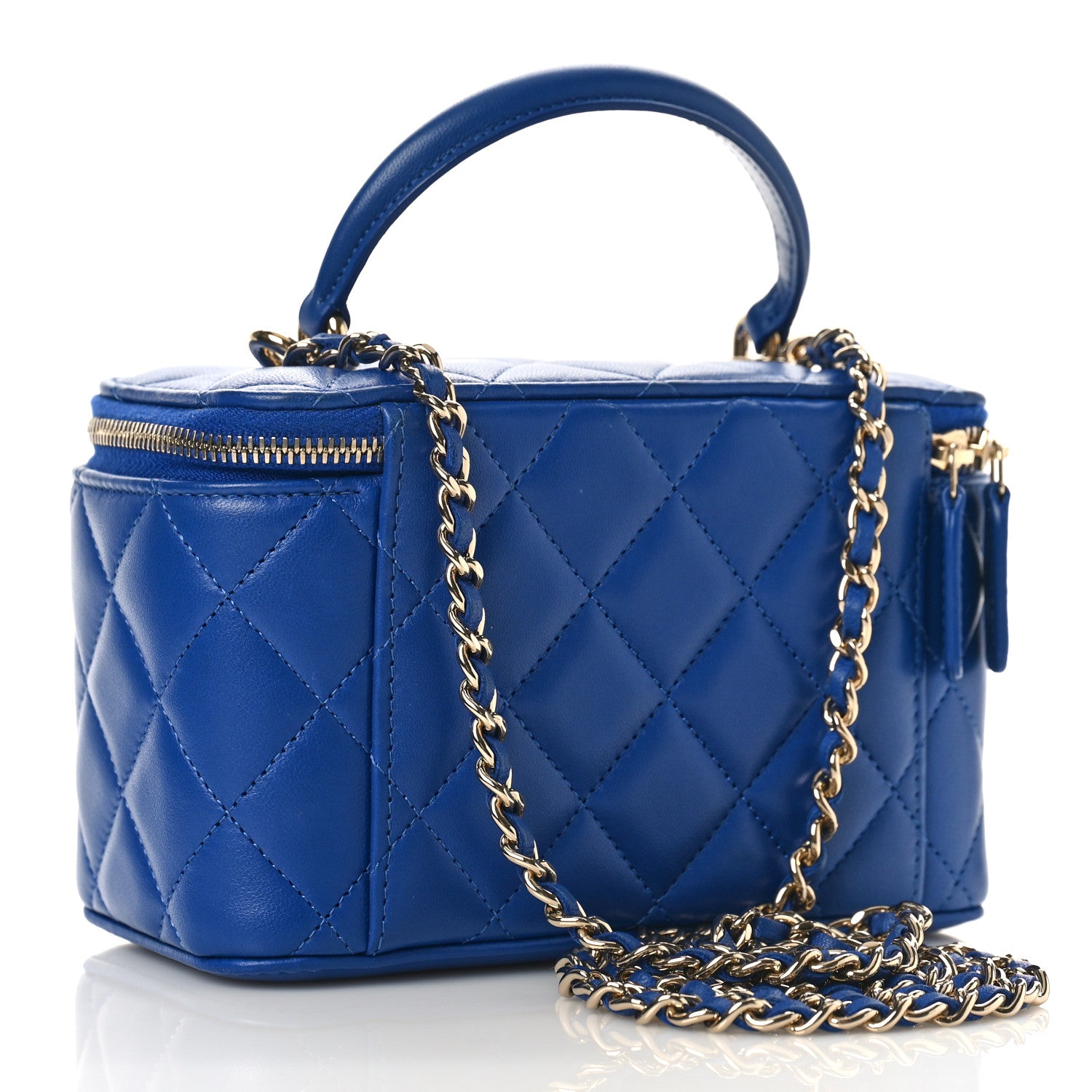 Chanel Lambskin Quilted Small Top Handle Vanity Case With Chain Blue 2 of 10