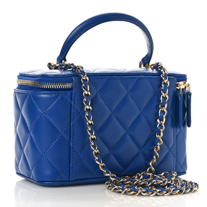 Chanel Lambskin Quilted Small Top Handle Vanity Case With Chain Blue 2 of 10