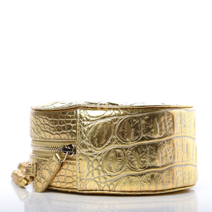 Chanel Metallic Calfskin Crocodile Embossed Cocodile Round Clutch with Chain Gold 4 of 8