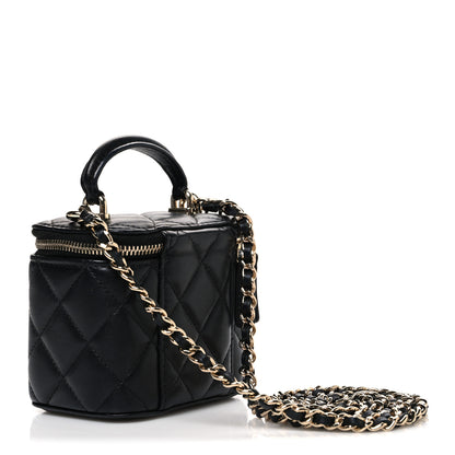 Chanel Lambskin Quilted Top Handle Mini Vanity Case With Chain Black 3 of 10
