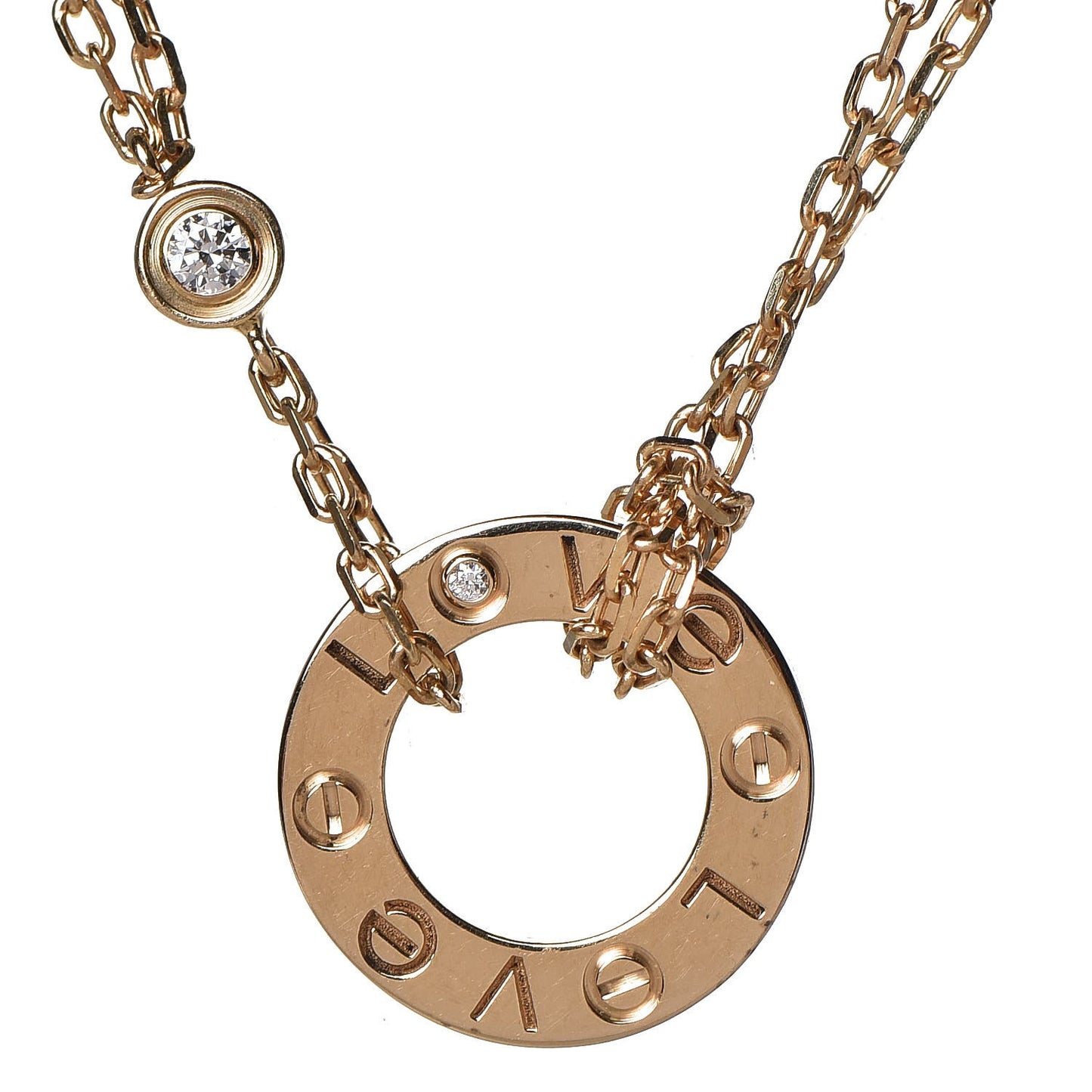 18K Yellow Gold 2 Diamond LOVE Necklace