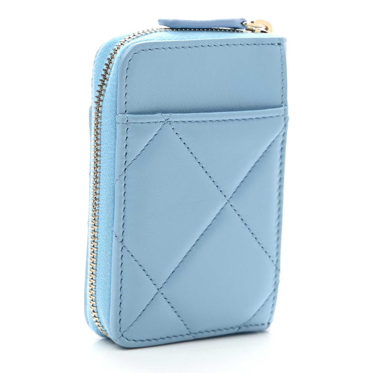 Chanel Lambskin Quilted Chanel 19 Vertical Zip Card Holder Wallet Light Blue 3 of 9