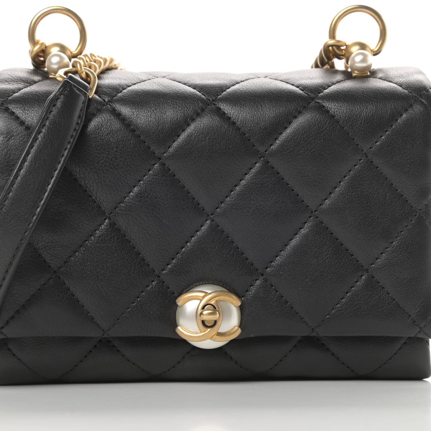 Chanel Calfskin Quilted Accordion Pearl CC Flap Bag Black 8 of 13