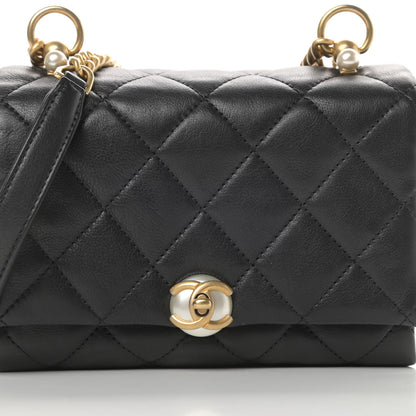 Chanel Calfskin Quilted Accordion Pearl CC Flap Bag Black 8 of 13