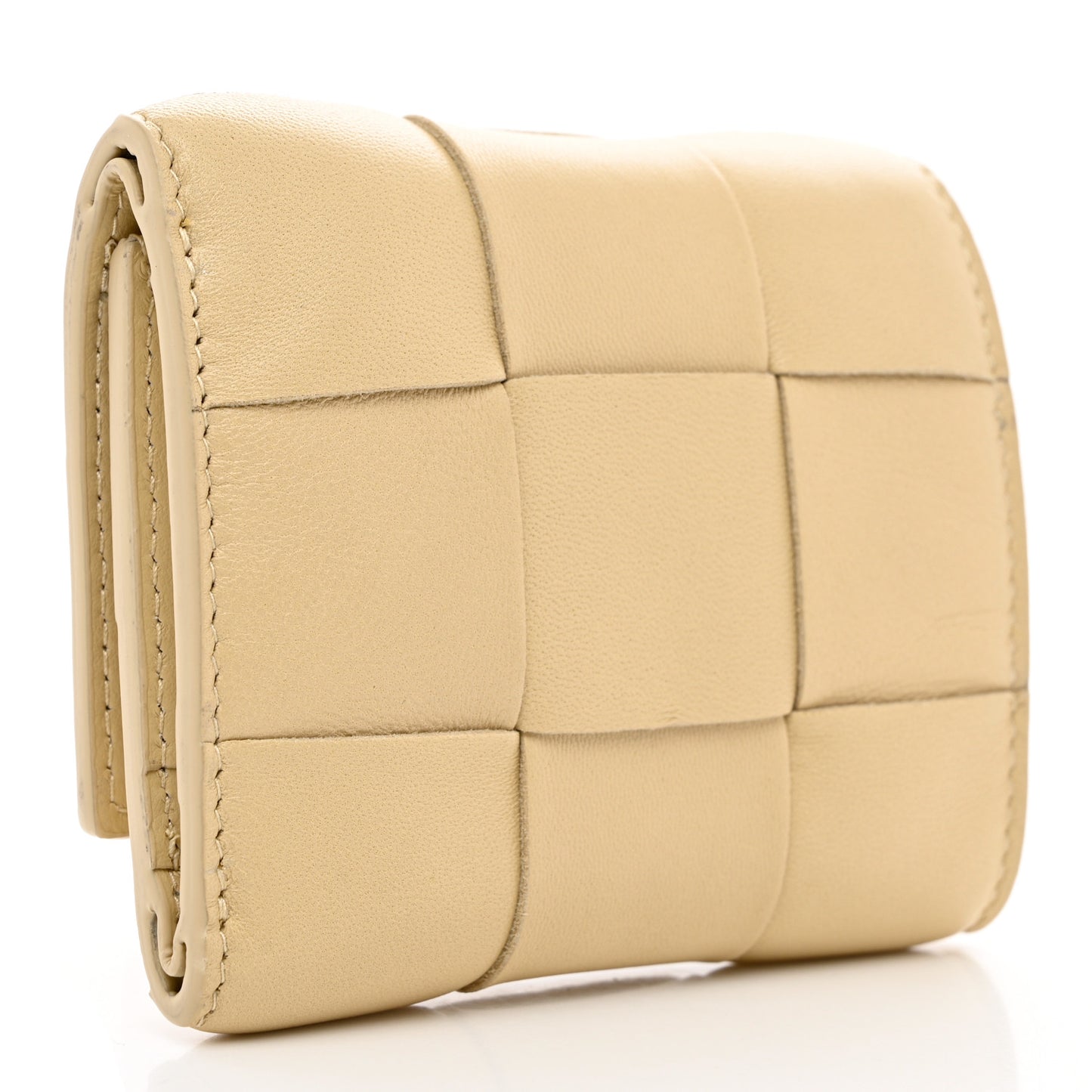 Nappa Calfskin Maxi Intrecciato Cassette Tri-Fold Wallet Porridge
